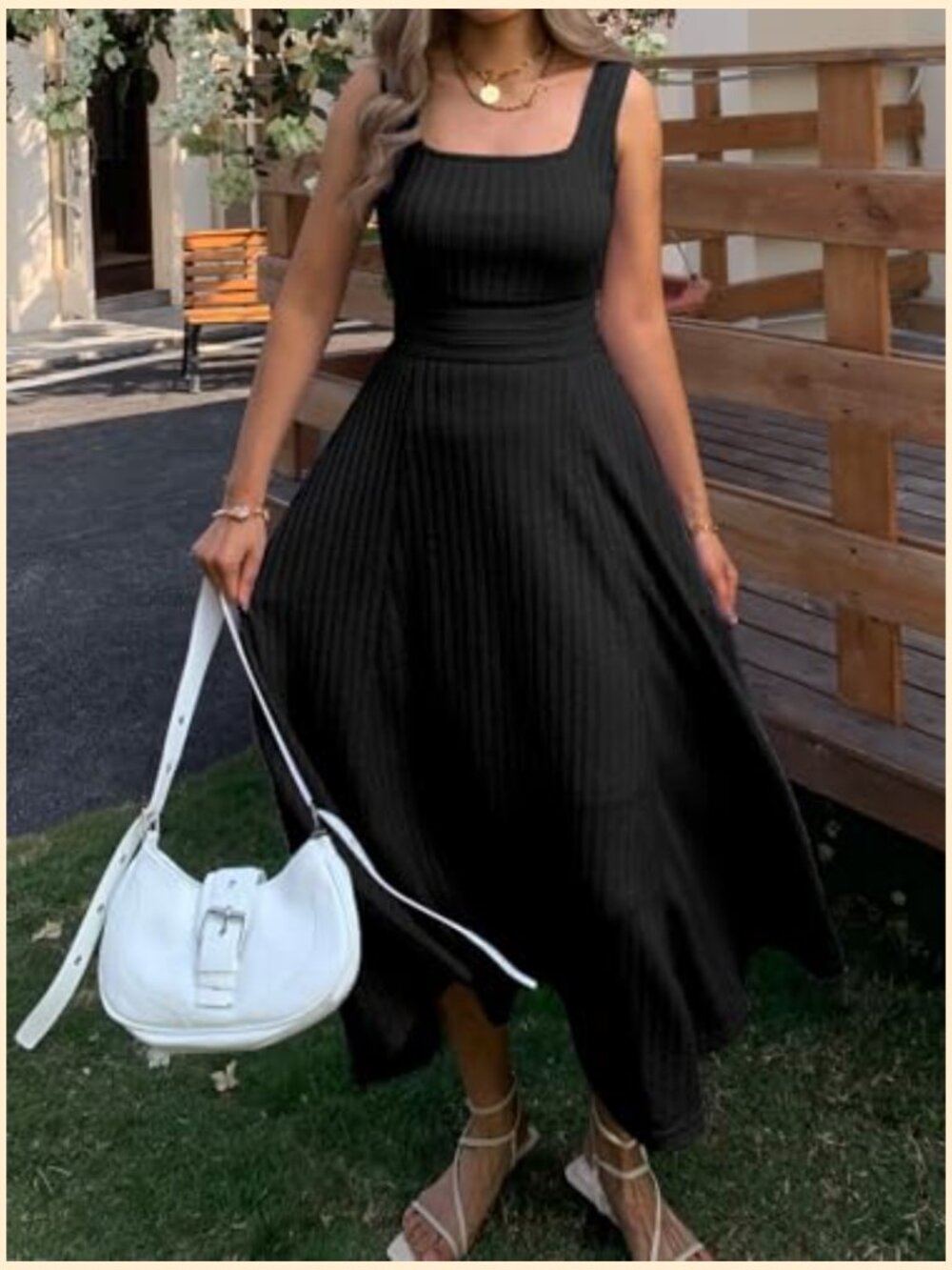 Square Neck Sleeveless Maxi Dress with Pockets A-Line Flowy - Picture 3 of 6